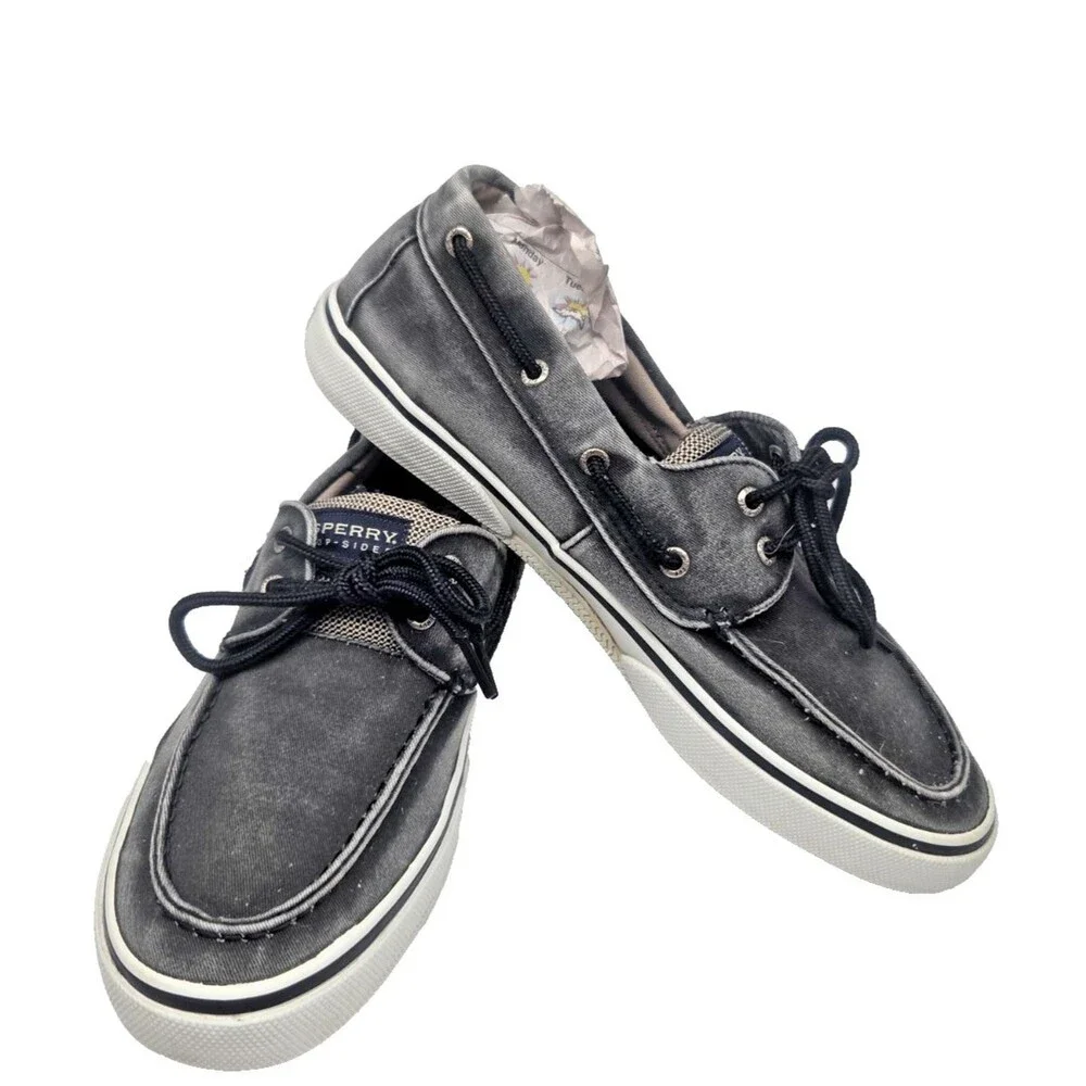 Sperry Top Sider Bahama Boat Shoes Black Acid Washed Canvas 0224204 Sz 11.5 EUC